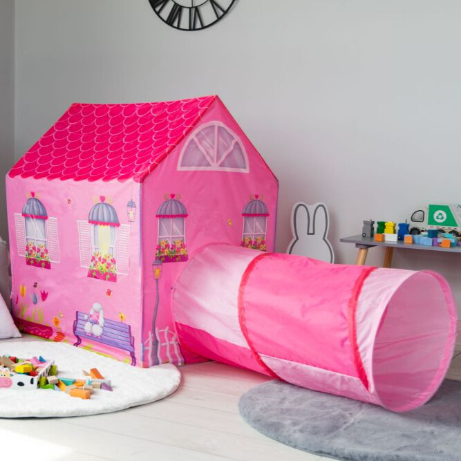 Ház alakú sátor alagúttal - rózsaszín