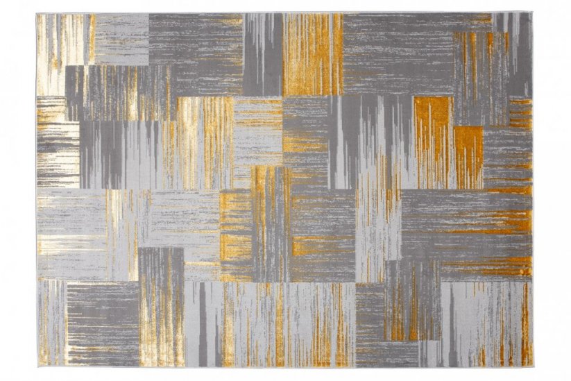 Moderner grauer Teppich für das Wohnzimmer mit Goldmotiv