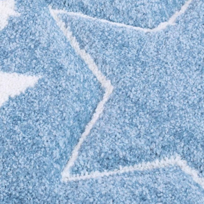 Štýlový okrúhly koberec s hviezdami v modrej farbe