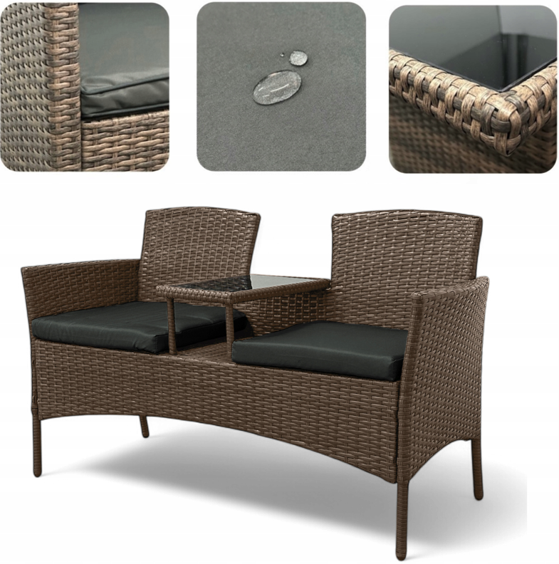 Set da giardino in rattan NM-03 - marrone chiaro + cuscini grigi