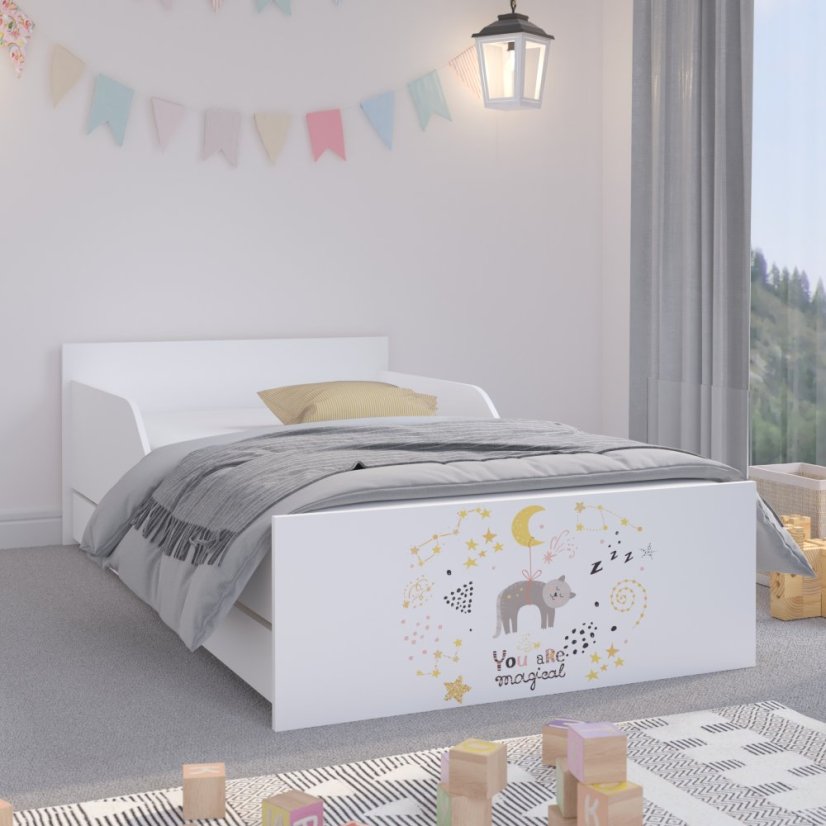 PUFI Fehér gyerekágy 180 x 90 cm -  Cica és csillagok