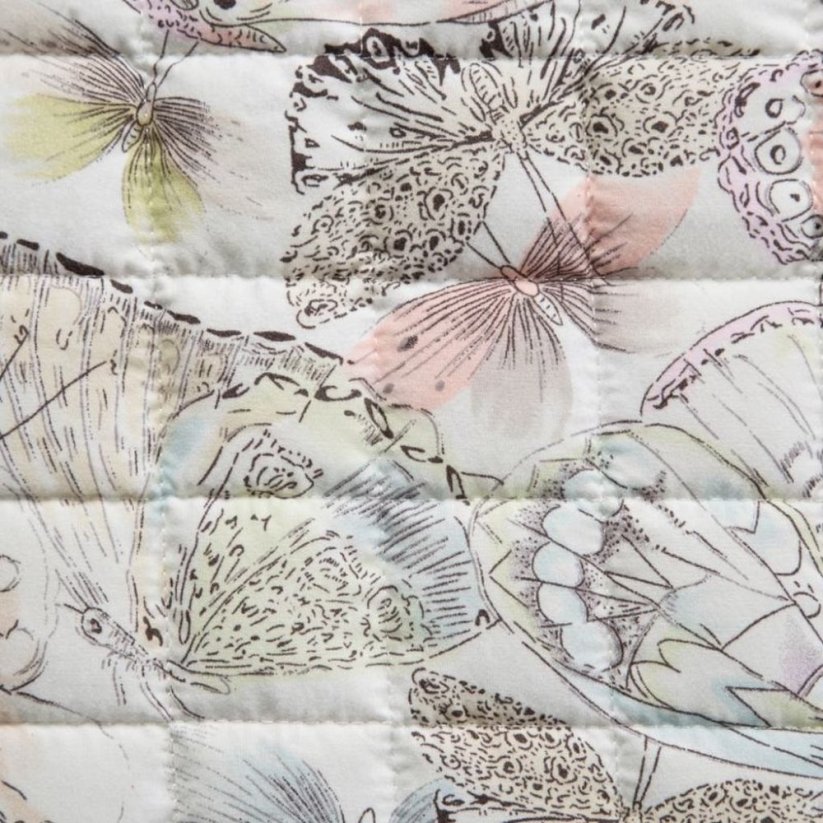 Cuvertură de pat în culori pastelate și imprimeu fluture fin
