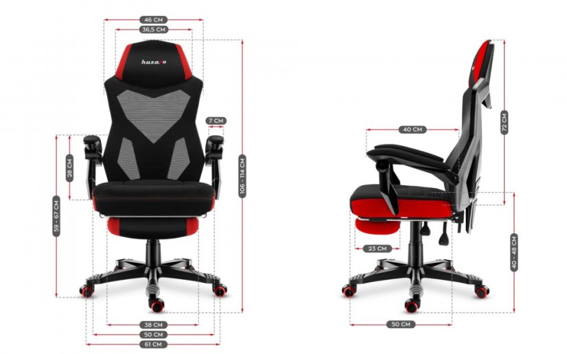 Ergonomické herní červené křeslo s opěrkou nohou COMBAT 3.0