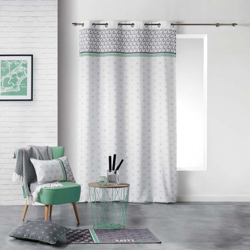 Skandinavische Gardinen grau mit mintfarbenen Streifen 140 x 280 cm