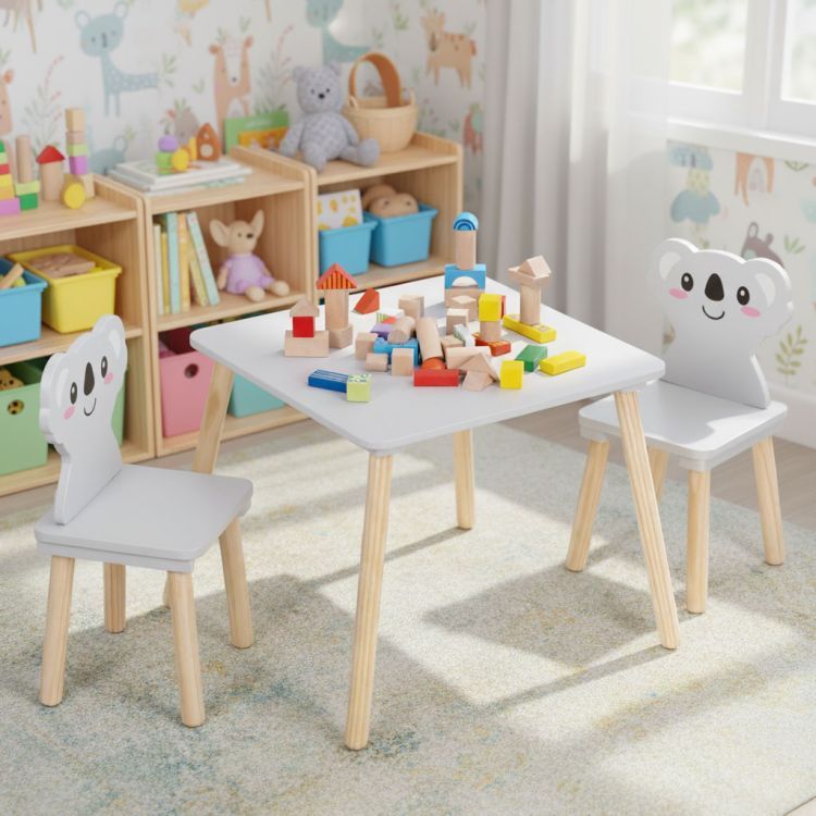 Mobilier pentru copii - masă și 2 scaune cu spătare în formă de koala