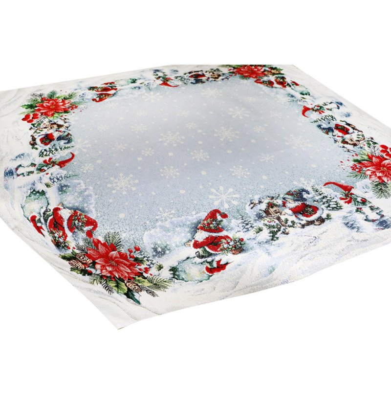 Karácsonyi faliszőnyeg terítő lurexszel - karácsonyi manó és téli tájkép