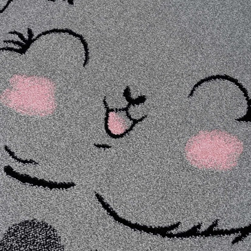 Covor pentru copii rotund, gri cu iepuraş zâmbitor