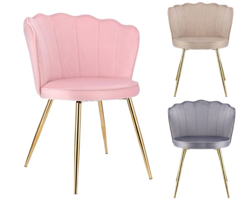 Zamatová jedálenská stolička FIORE v tvare mušle