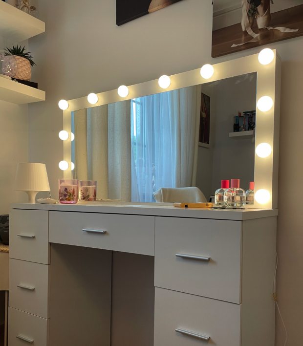 Veľký toaletný stolík biely s osvetlením 80 x 40 x 110cm