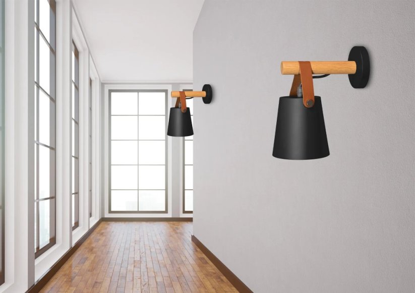 Dizajnová nástenná lampa z dreva a kovu