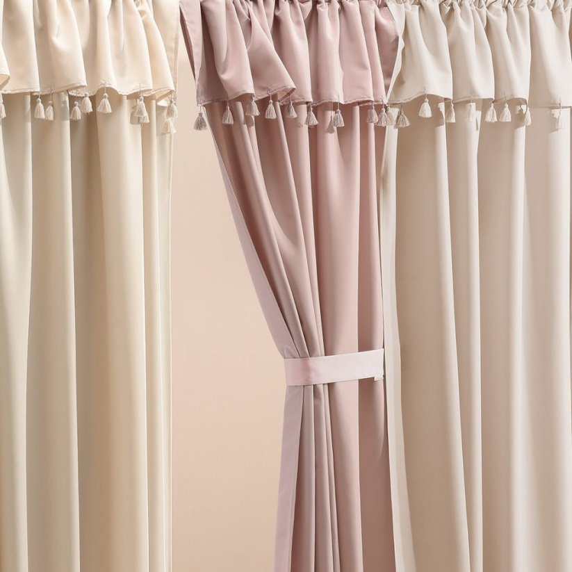Világos rózsaszín függöny ASTORIA bojtokkal dróttömlőkhöz 140 x 280 cm