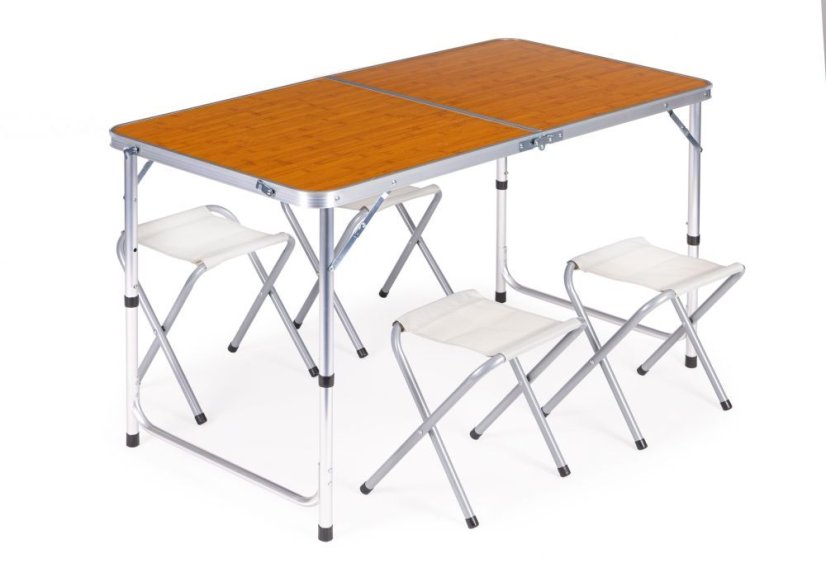 Masă pliantă pentru catering 119,5x60 cm din lemn cu 4 scaune