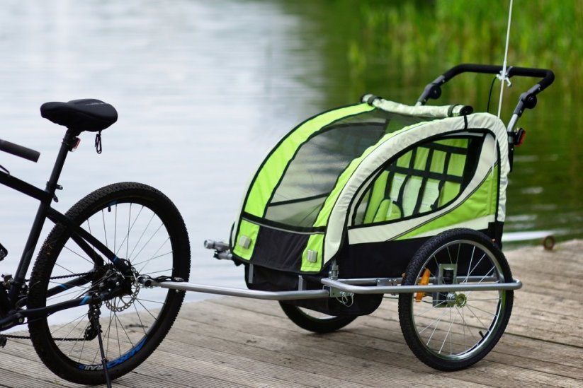 2-sedežna kolesarska prikolica z amortizerjem + JOGGER zelena
