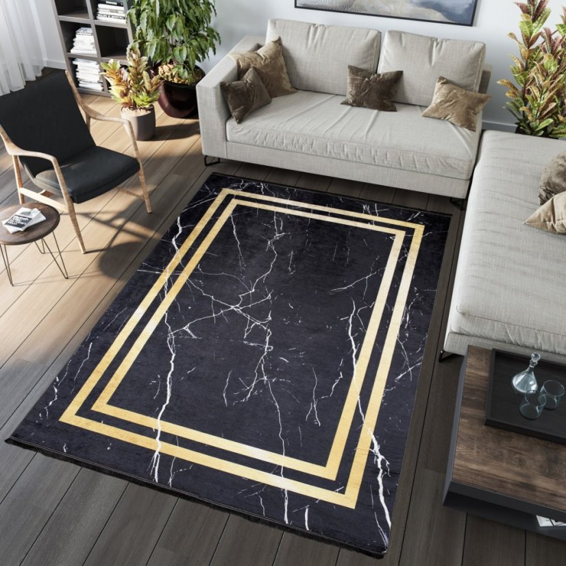 Covor de designer întunecat cu model de marmură detaliu de aur