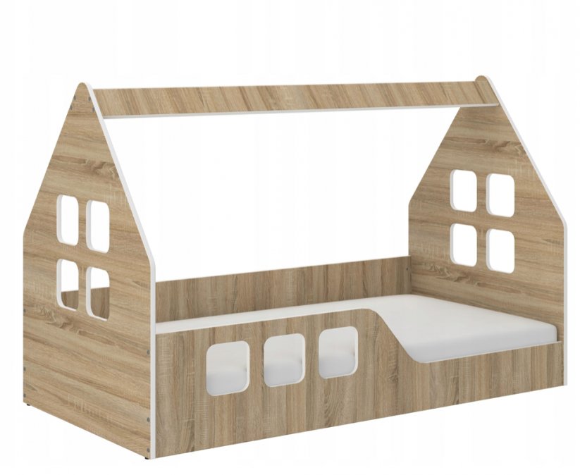 Otroška postelja Montessori hiša 160 x 80 cm v dekorju hrast sonoma levo
