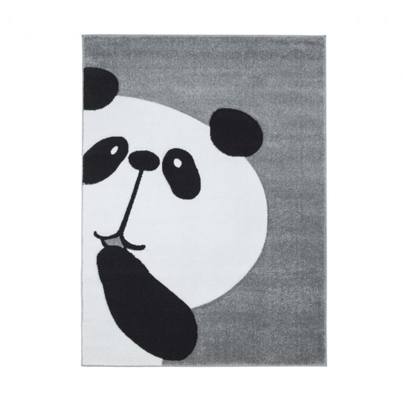 Šedý jemný koberec s motivem pandy do dětského pokoje