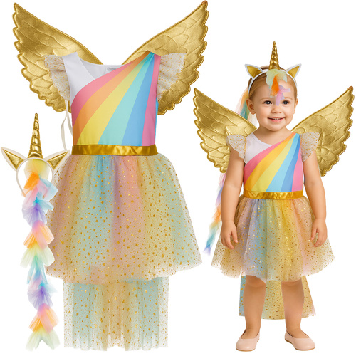 Costum unicorn pentru copii - rochie, bentiță și aripi