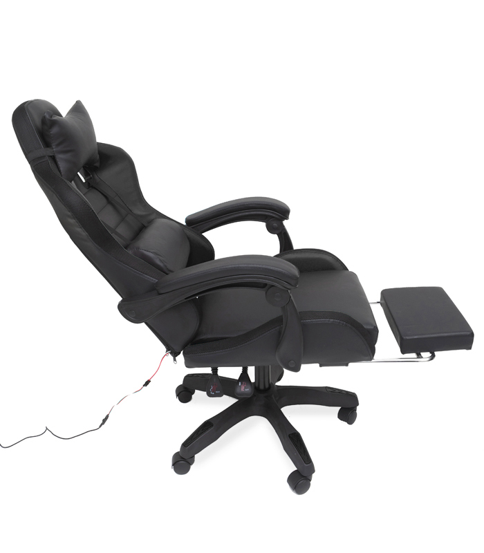 Scaun de gaming LED cu suport pentru picioare pliabil și funcție de masaj - negru