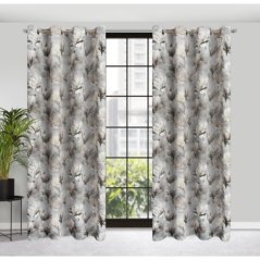 Sivý záves s kvetinovou potlačou na kruhy 140 x 250 cm 