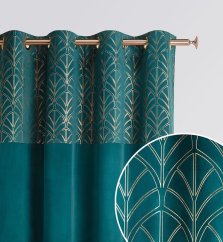Elegantný petrolejovo zelený zatemňujúci záves so striebornými kruhmi 140x280 cm