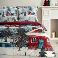 Vianočná bavlnená posteľná bielizeň so zimnou krajinkou