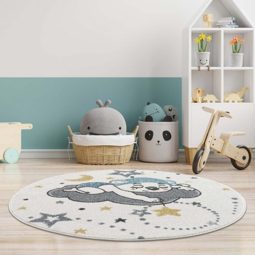Béžový okrúhly koberec s motívom medvedíka