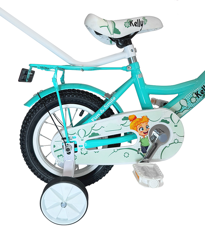 Bicicletă pentru copii cu bară de ghidare, coș și roți auxiliare
