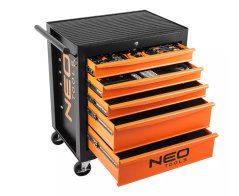 Skříňka na nářadí NEO TOOLS s 5 zásuvkami a 117dílnou sadou – profesionální dílenský box
