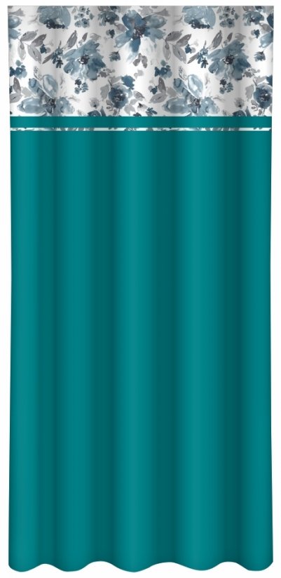 Türkisfarbener Deko-Vorhang mit einem Druck aus einfachen blauen Blumen