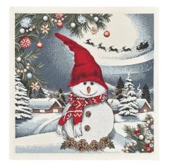 Weihnachtliche Wandteppich-Tischdecke mit Schneemann 90x90 cm
