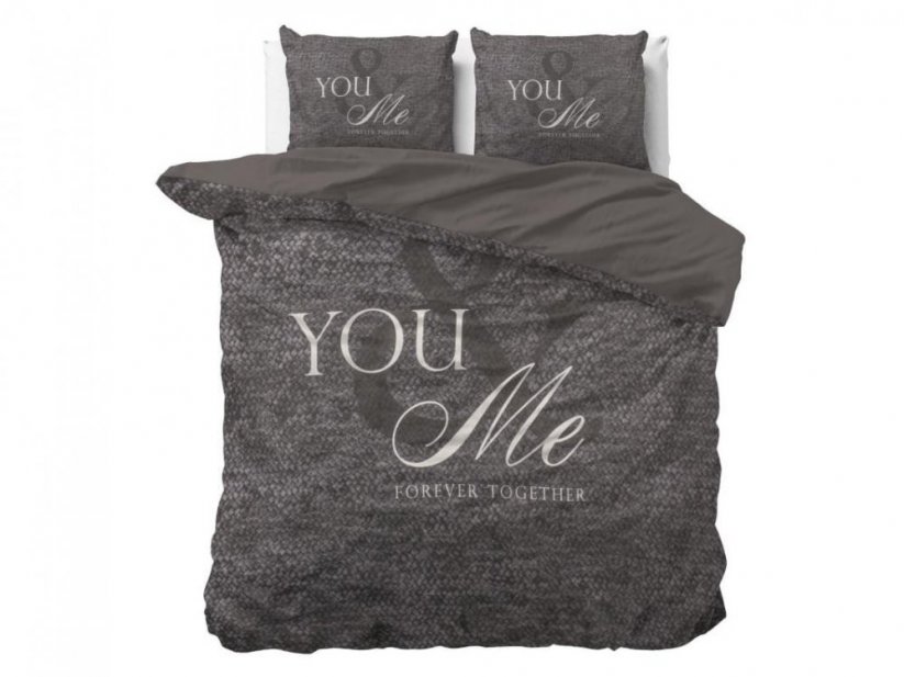 Originálne posteľné obliečky s motívom YOU & ME sivej farby 160 x 200 cm
