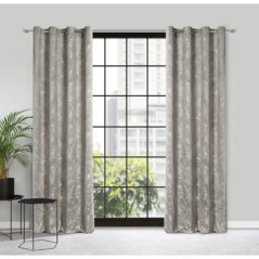 Dizajnový záves béžovej farby s prírodným motívom na kruhy 140 x 250 cm 