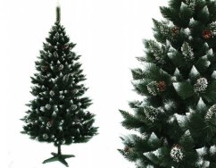 Kouzelná vánoční borovice zdobená šiškami 220 cm s jemně zasněženými konci
