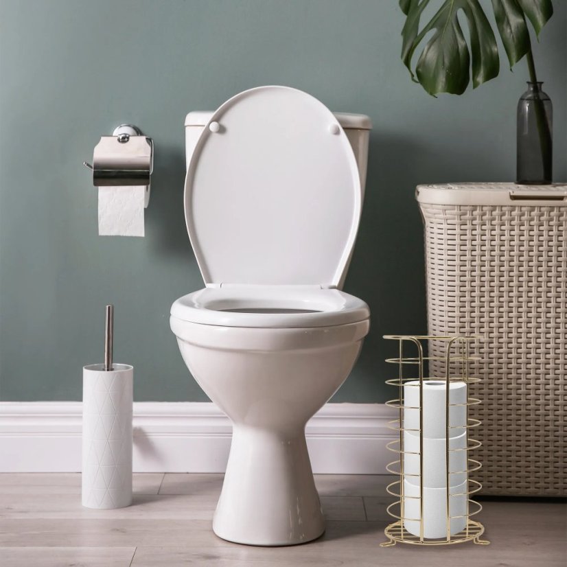 Zlatý kovový stojan na toaletný papier s lesklým povrchom