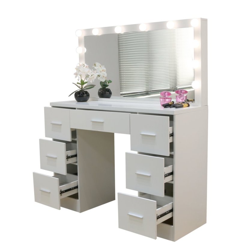Veľký toaletný stolík biely s osvetlením 80 x 40 x 110cm