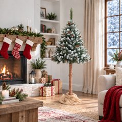 Unico Albero di Natale artificiale , pino leggermente innevato su un tronco 160 cm