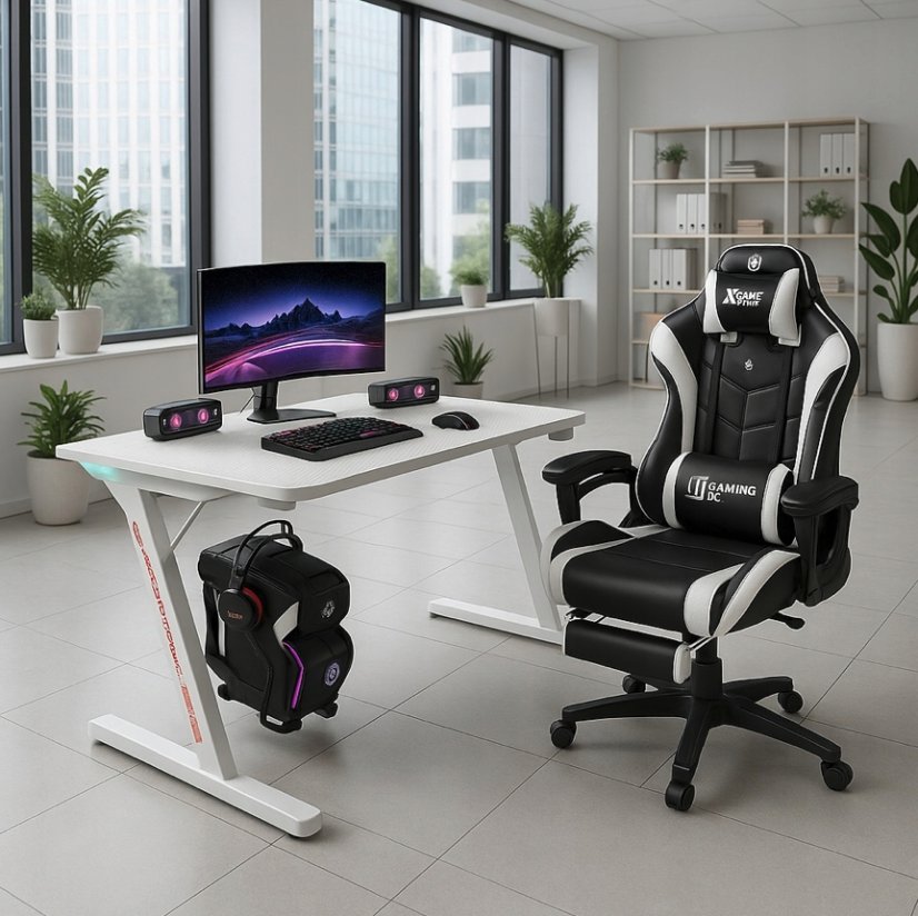 Gamingový stôl s RGB LED podsvietením biely