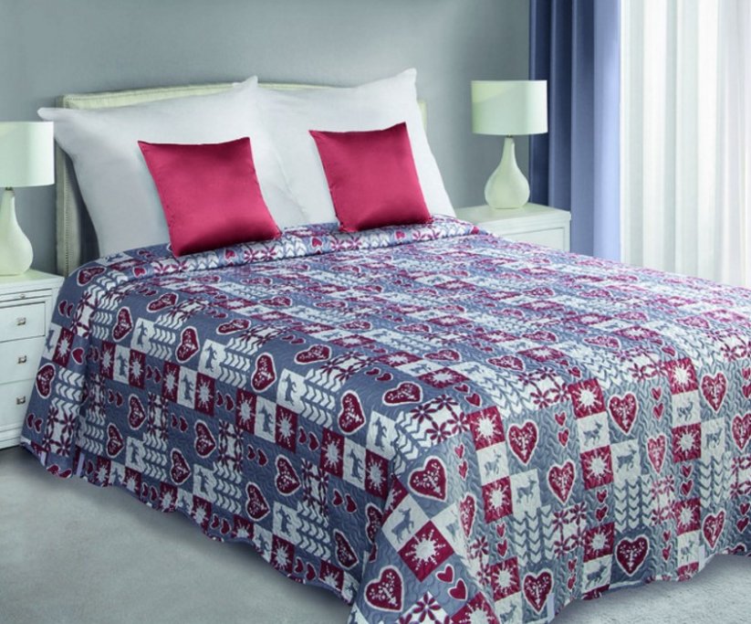 Oboustranní pŕehozy na manželskou postel v šedé barvě s romantickým vzorem