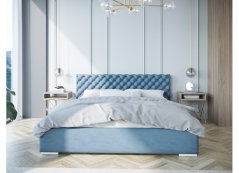 Exkluzivní čalouněná postel s prošívaným čelem v bledě modré barvě 180 x 200 cm
