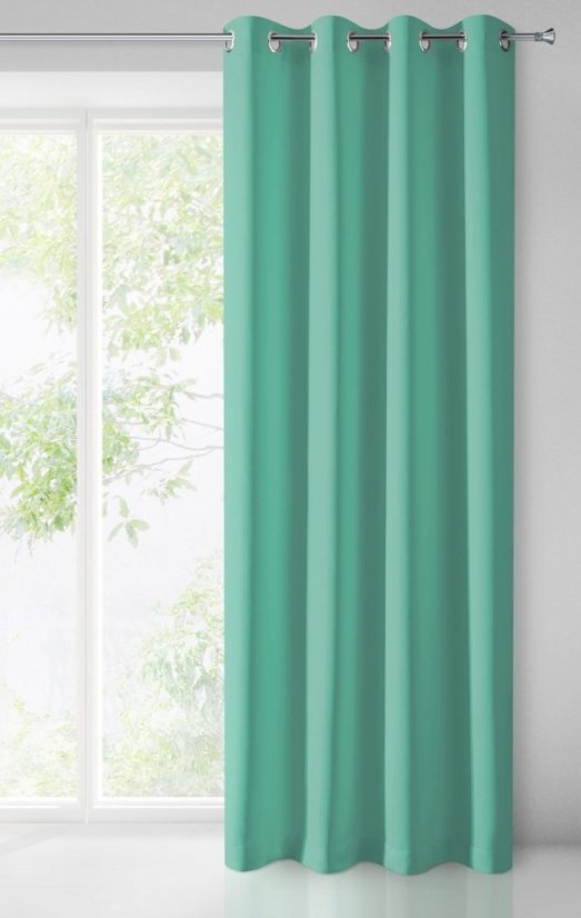 Egyszínű, sötét menta színű függöny, akasztókarikákkal 140 x 250 cm