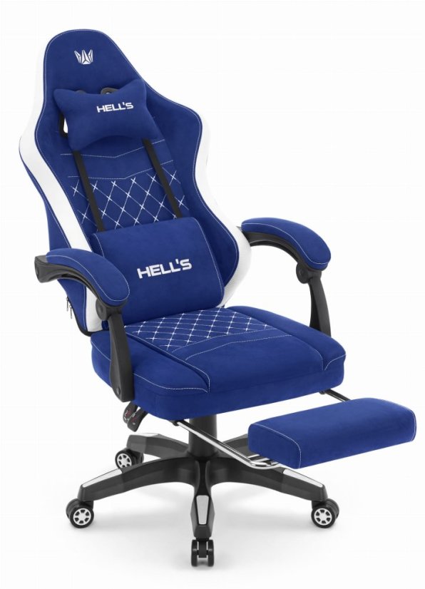 Kényelmes játék- és irodai szék HC-1015 lábtartóval - kék színű