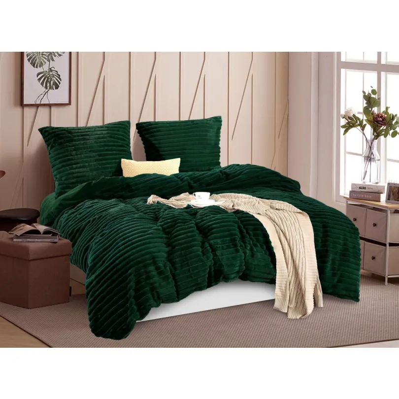 Plyšové posteľné obliečky - tmavozelené