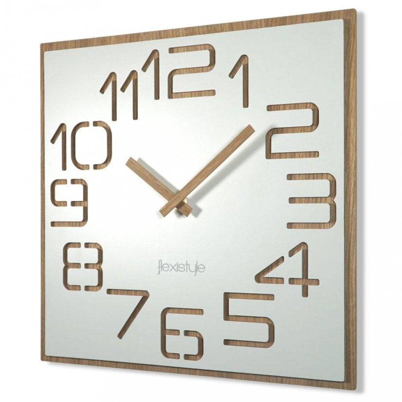 Stylové bílé nástěnné hodiny v kombinaci se dřevem 40 cm