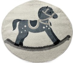 Okrugli dječji tepih s uzorkom konjića za ljuljanje, bež i plave boje