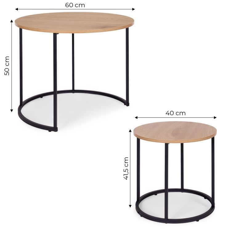 Set de 2 mese de cafea - mese rotunde cu decor din stejar