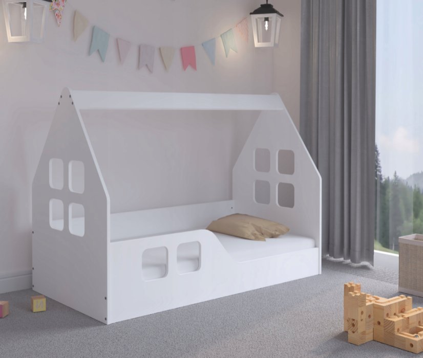 Gyermekágy Montessori ház 140 x 70 cm fehér balra
