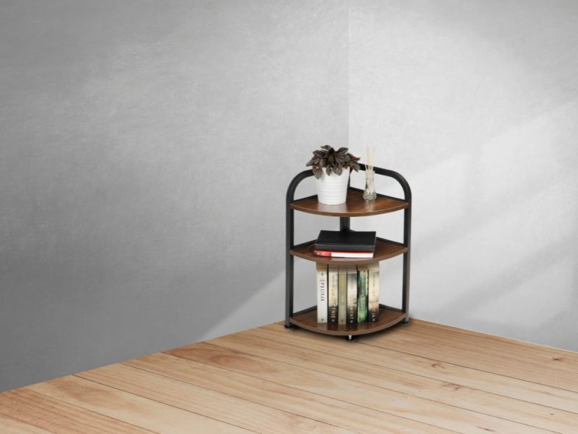 Drevený rohový regál s 3 policami