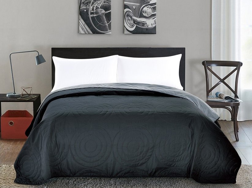 Sivé obojstranné prehozy na posteľ so vzorom kruhov