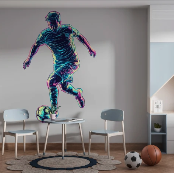 Modern falmatrica gyerek- és tiniszobába - neon focista