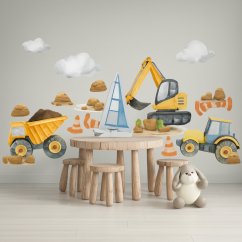 Sada samolepek na zeď pro chlapce - vozidla a stavební stroje